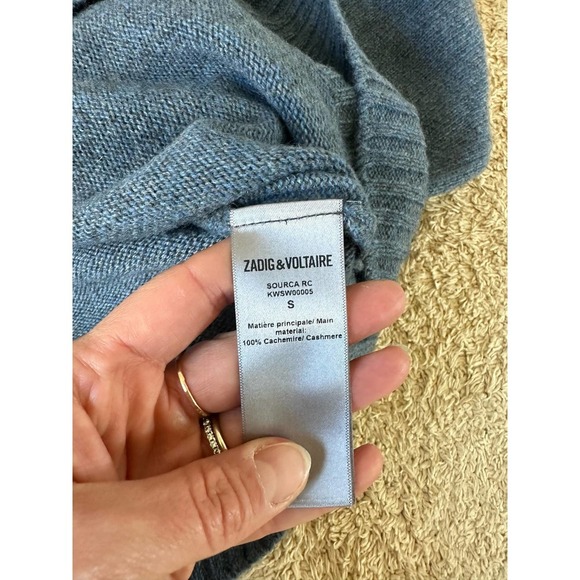 Zadig & Voltaire Sourca Cashmere V-Neck sweater NWT S Denim color - Picture 12 of 13